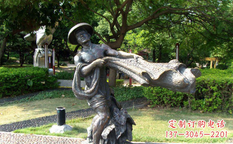 大连公园渔民撒网景观铜雕