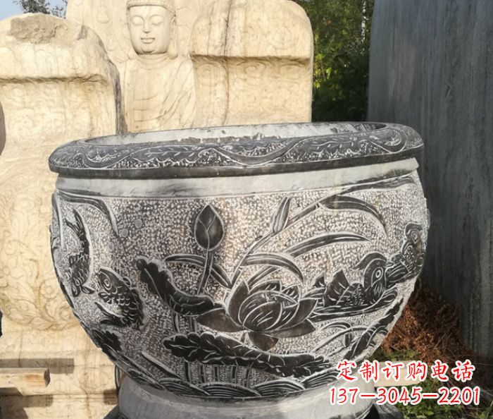 大连室内装饰用鸳鸯荷花浮雕水缸