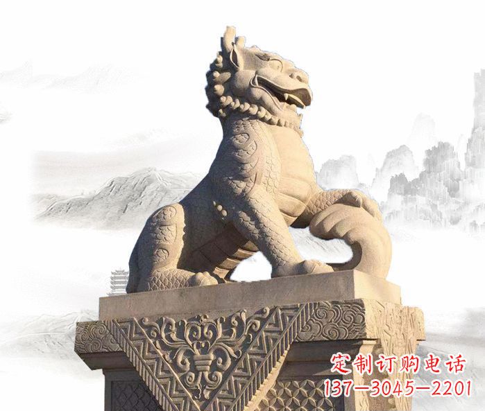 大连精美古典大理石麒麟石雕