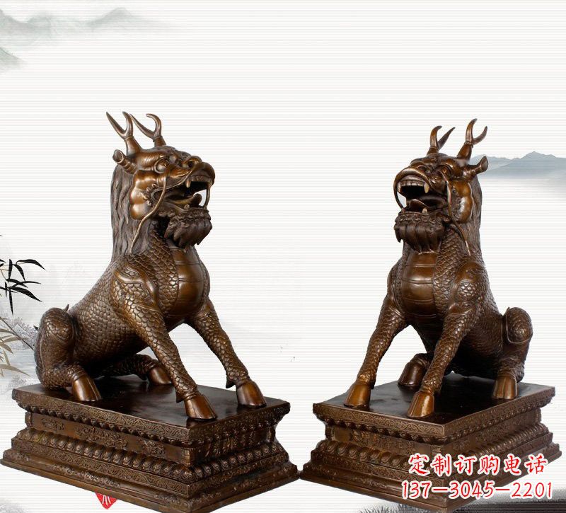大连古典神麒麟铜雕,馥玉臻品