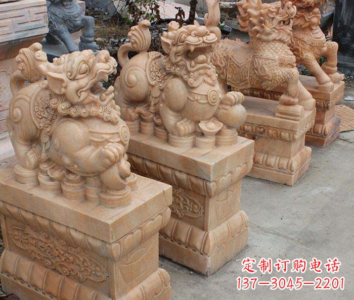 大连中领雕塑-古代神兽晚霞红貔貅石雕
