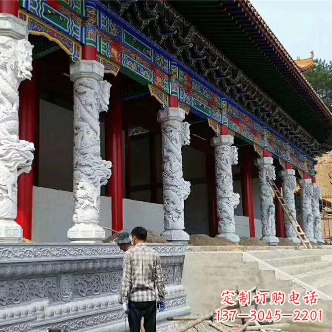 大连精美手工制作的精美古建汉白玉龙柱雕塑