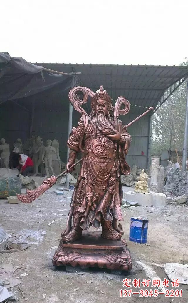 大连精美关公红铜雕塑
