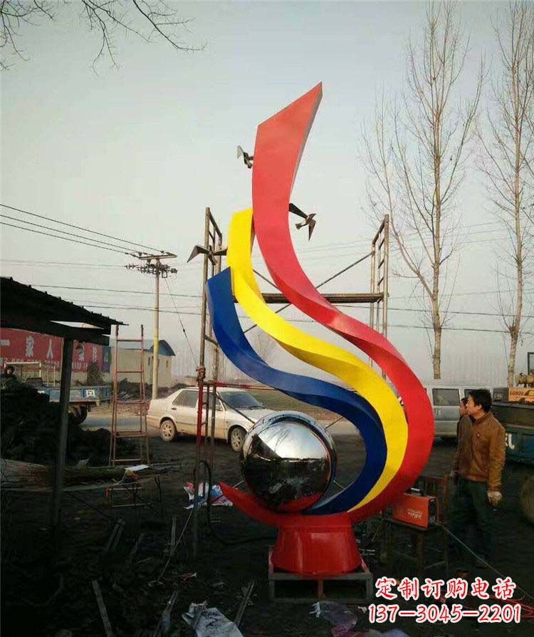 大连广场不锈钢彩色抽象凤凰雕塑
