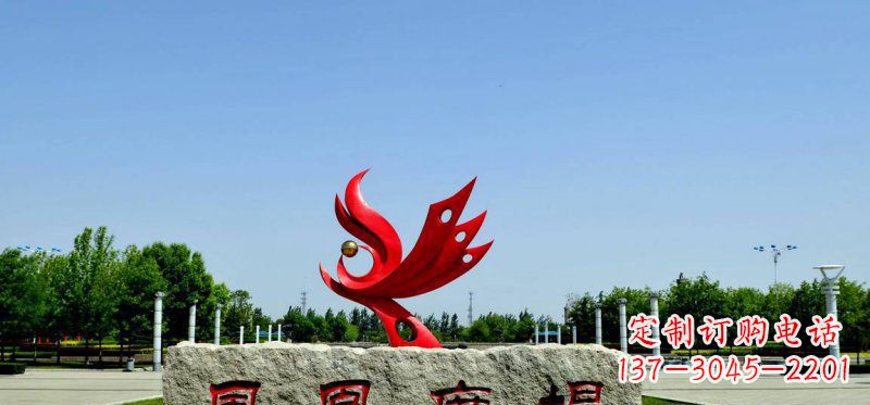 大连广场不锈钢抽象凤凰雕塑 (3)