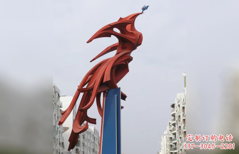 大连广场不锈钢凤凰抽象雕塑