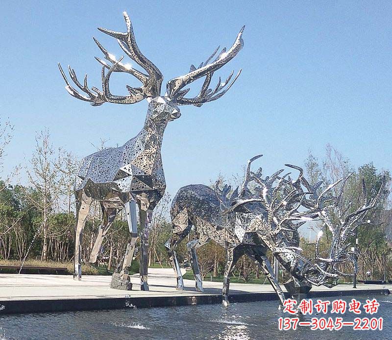大连广场不锈钢梅花鹿摆件雕塑