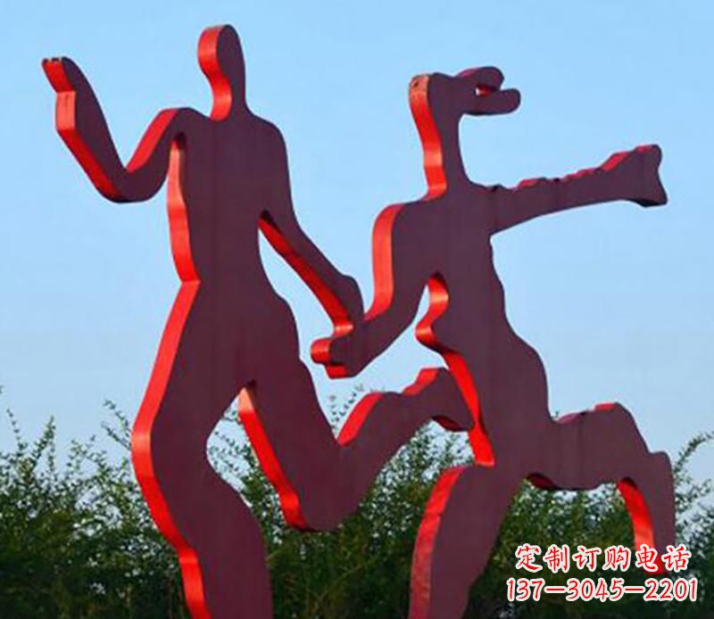 大连中领雕塑-多彩情侣跑步雕塑