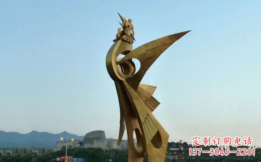 大连中领雕塑出品古典典雅不锈钢凤凰雕塑