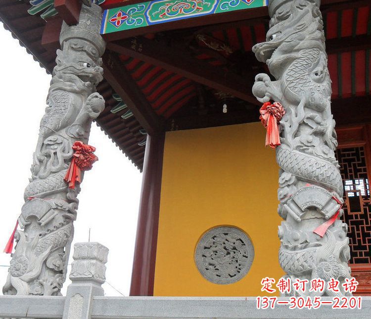大连广场大理石盘龙柱景观石雕_2