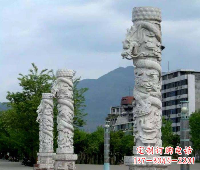 大连精美工艺大理石龙柱雕塑