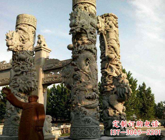 大连广场景观大理石龙柱石雕