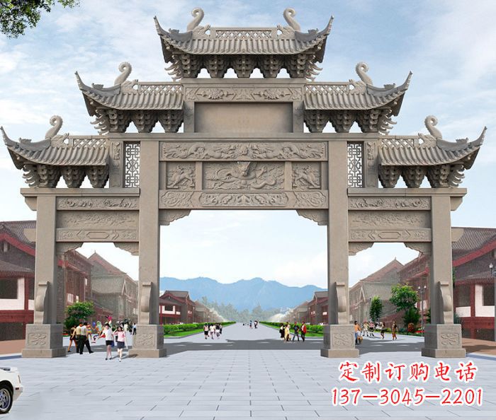 大连以大理石石雕装饰的精美牌楼雕塑
