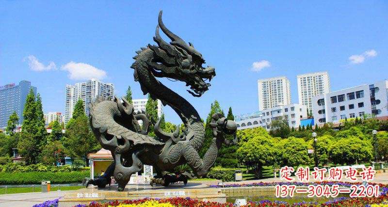 大连精美巨型广场龙戏珠景观铜雕