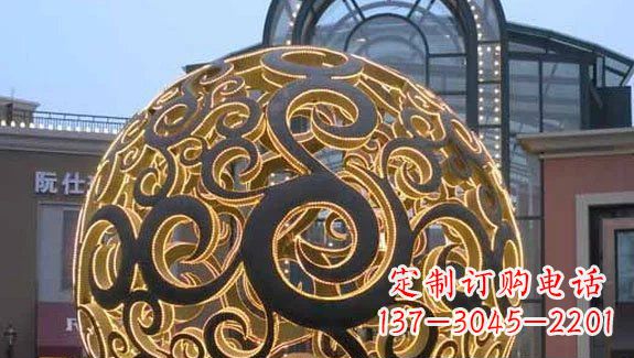 大连镂空球形喷泉雕塑无锈钢精美装点空间