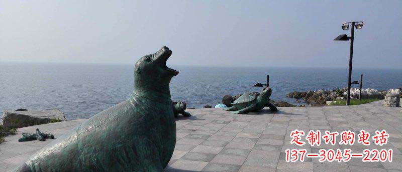 大连海边海豹动物景观铜雕