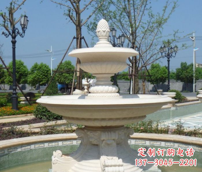 大连全新款白玉多层喷泉雕塑
