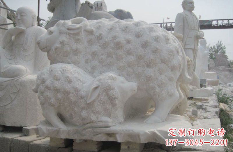 大连汉白玉母子绵羊动物石雕