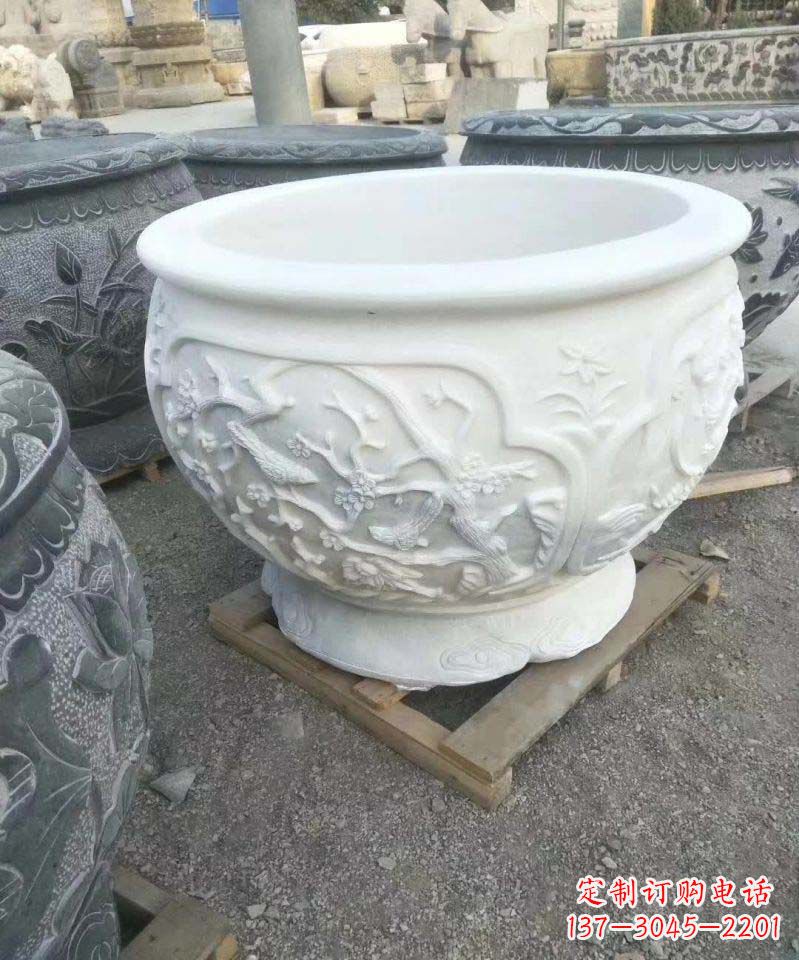 大连汉白玉圆形水缸