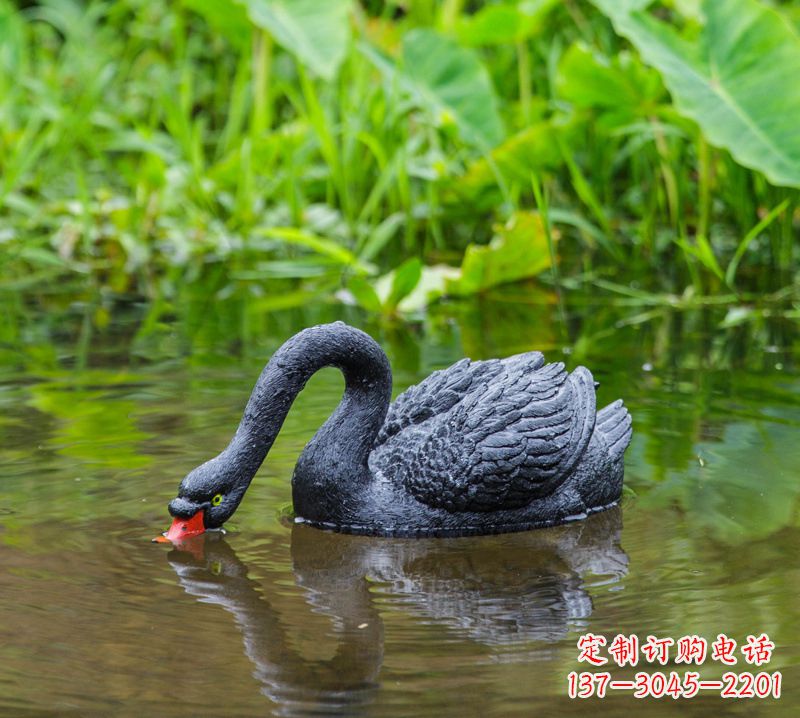 大连黑天鹅喝水款-池塘水塘装饰动物雕塑摆件