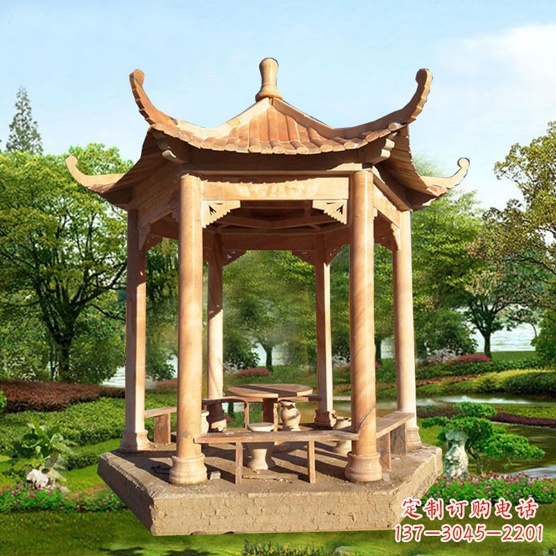 大连红色大理石凉亭