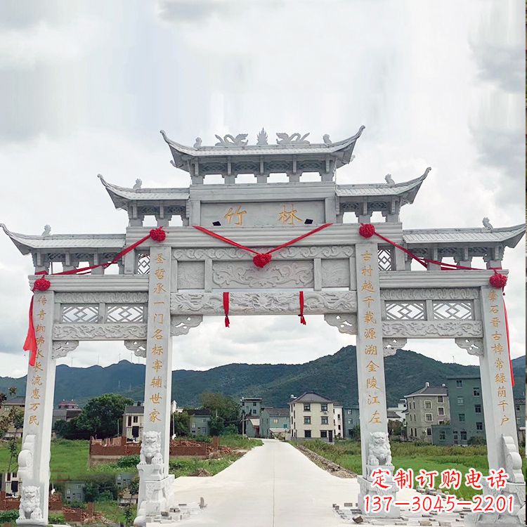 大连花岗岩三门石牌坊雕塑