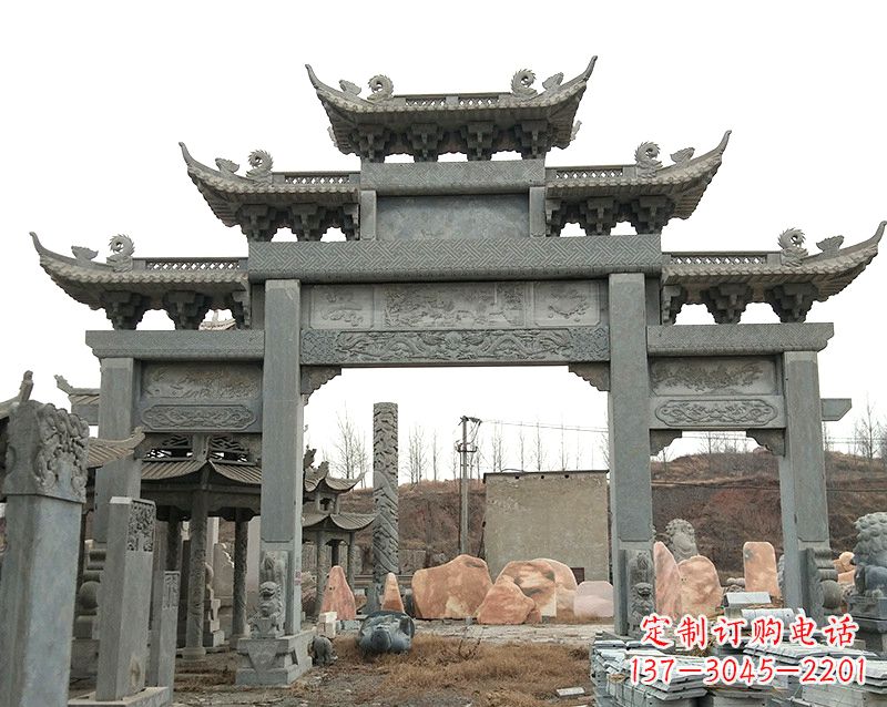 大连黄冈石雕牌坊--专业定制牌坊雕塑