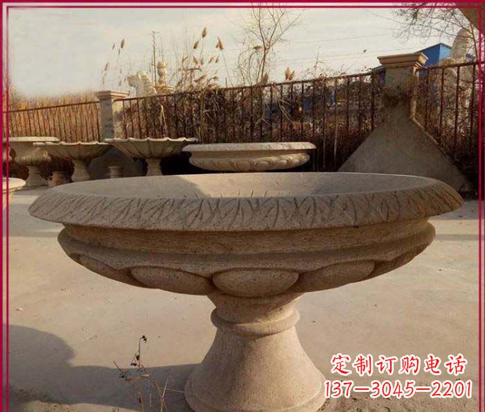 大连黄锈石花盆雕塑,让花园更加美丽