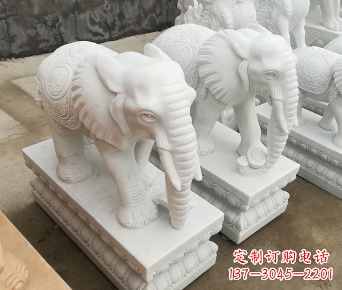 大连吉祥如意汉白玉门口大象石雕 (2)