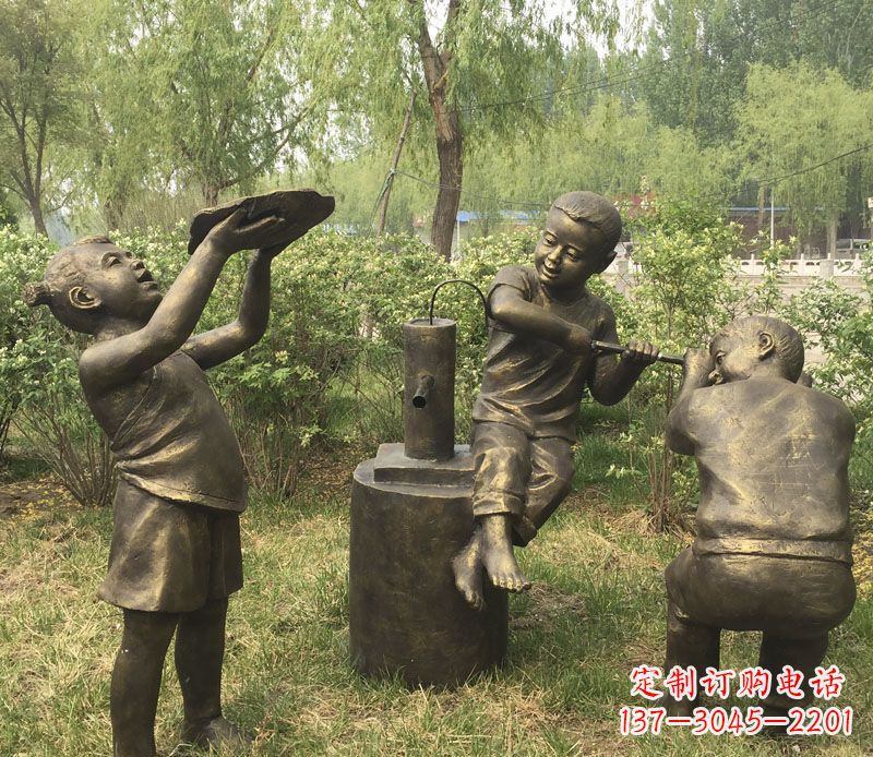 大连艺术熊孩子,活泼可爱的儿童雕塑