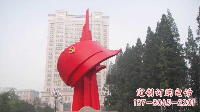大连不锈钢抽象党旗雕塑，象征着祖国力量