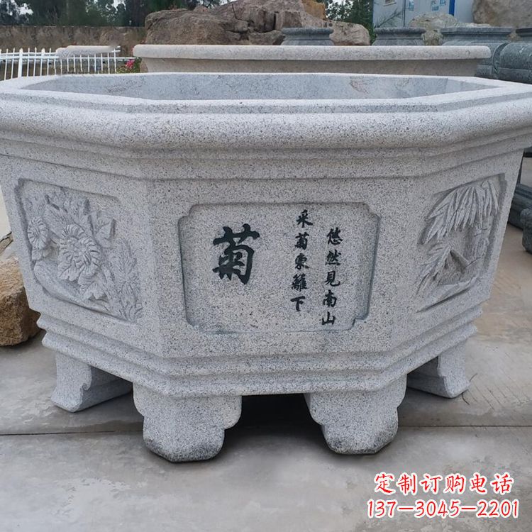 大连精美砂岩花盆雕塑，点缀精致家居