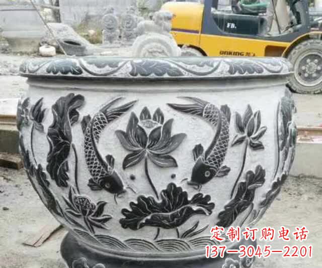 大连鲤鱼石浮雕水缸,清新雅致