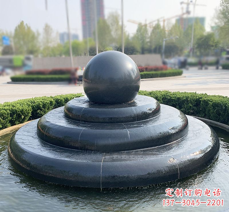 大连临沂石雕风水球喷泉,雕塑定制专属于您