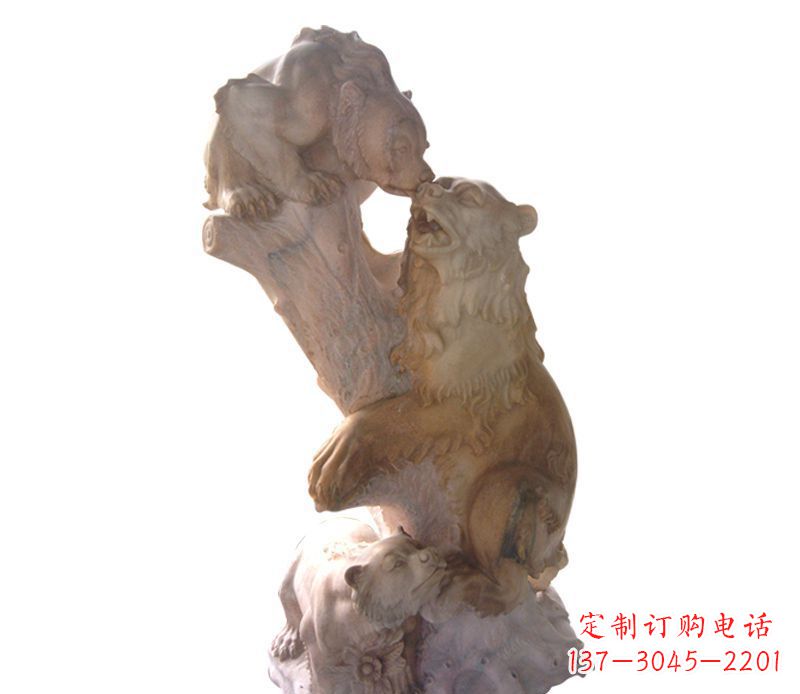 大连母子狗熊石雕公园动物雕塑