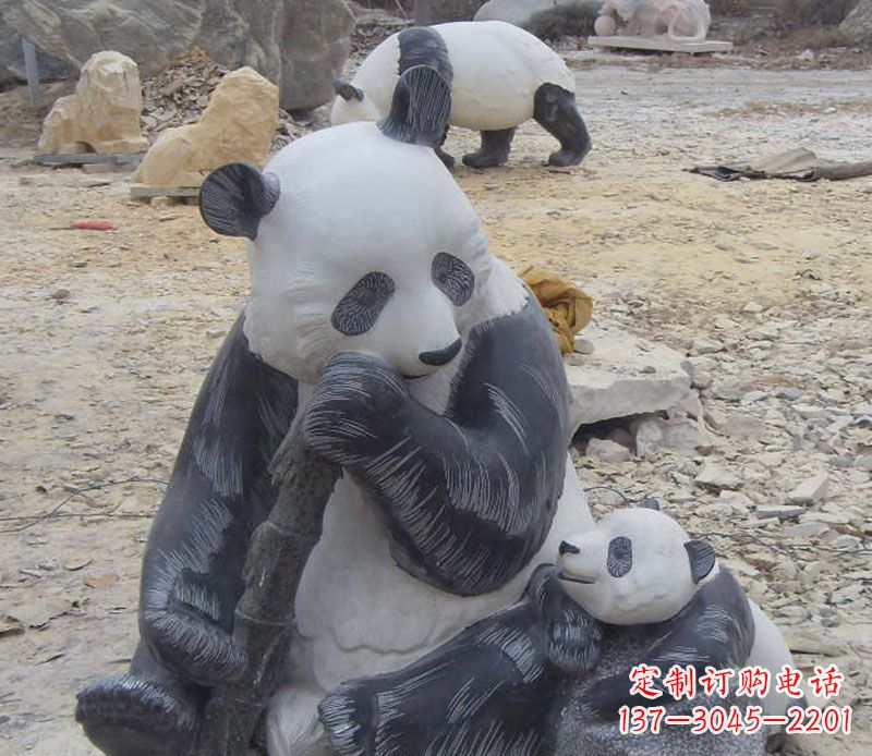 大连母子熊猫石雕仿真动物雕塑
