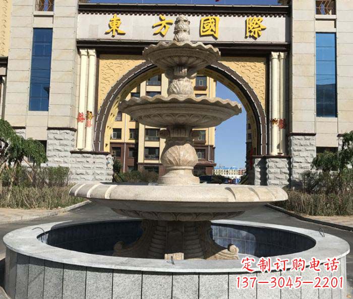 大连三层欧式喷泉石雕,为小区增添质感