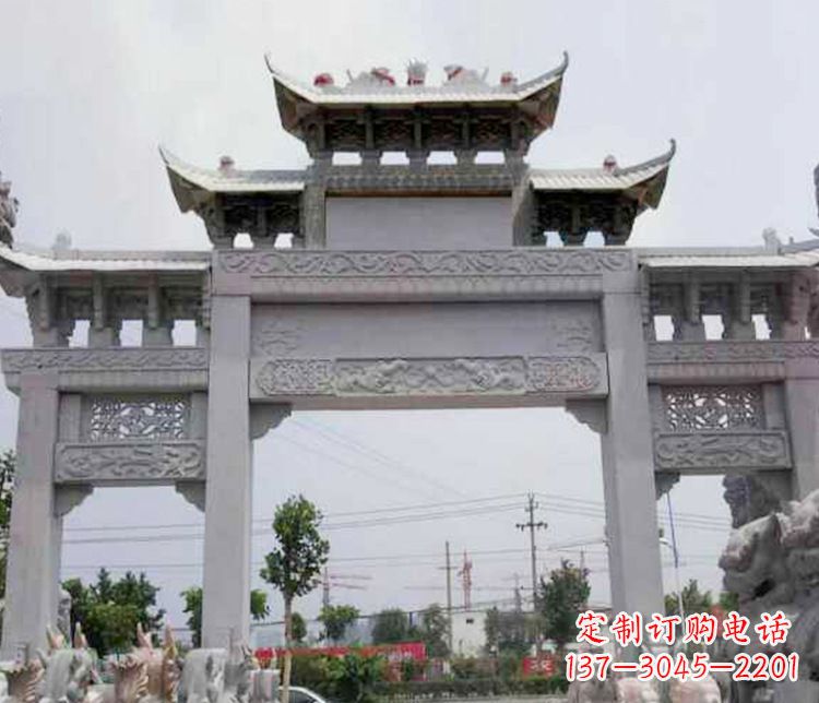 大连中领雕塑-三门牌坊大理石石雕