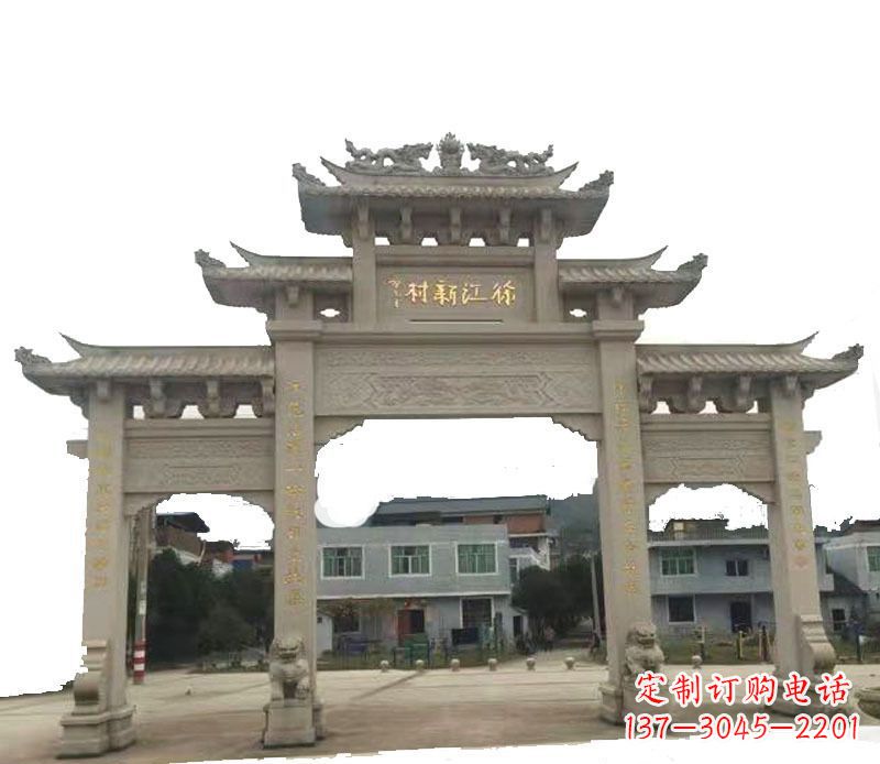 大连三门牌坊仿古石雕,雕刻精美传承传统