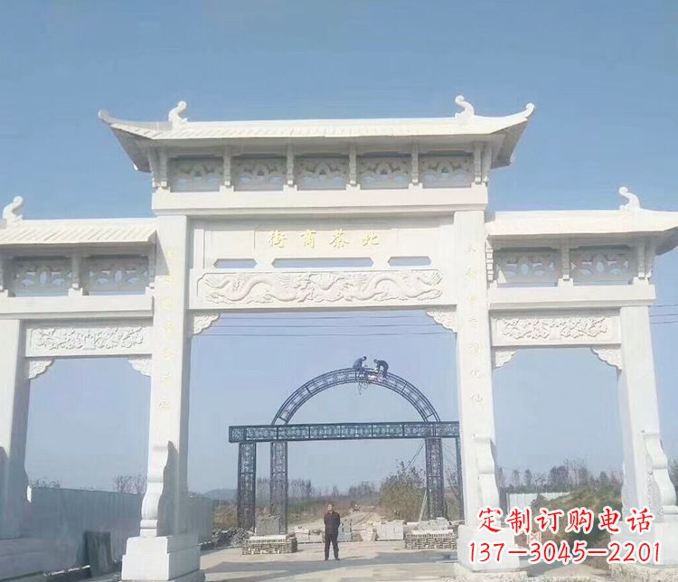大连石牌坊三门牌坊石雕 (4)