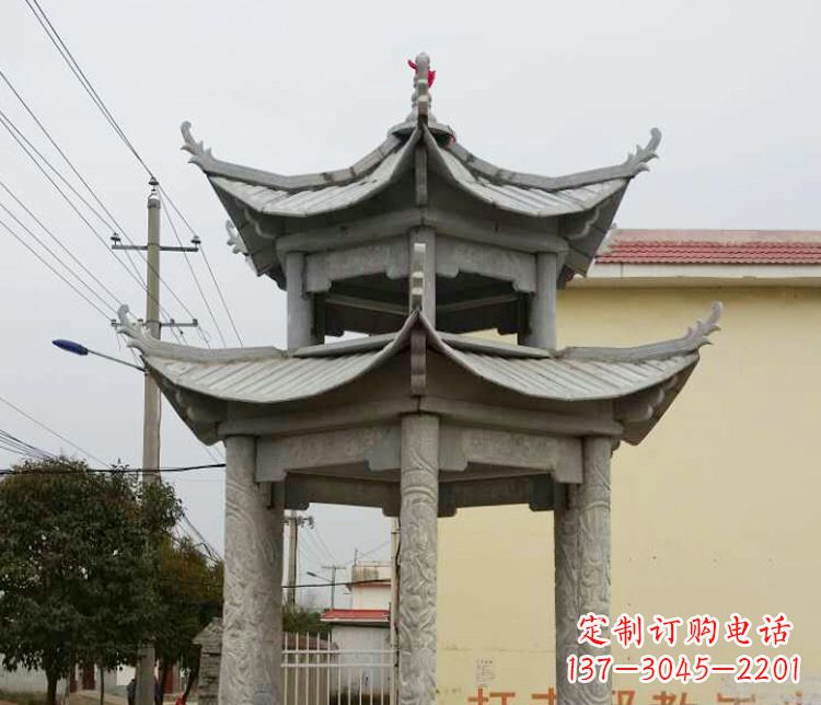 大连双层仿古凉亭石雕 (2)