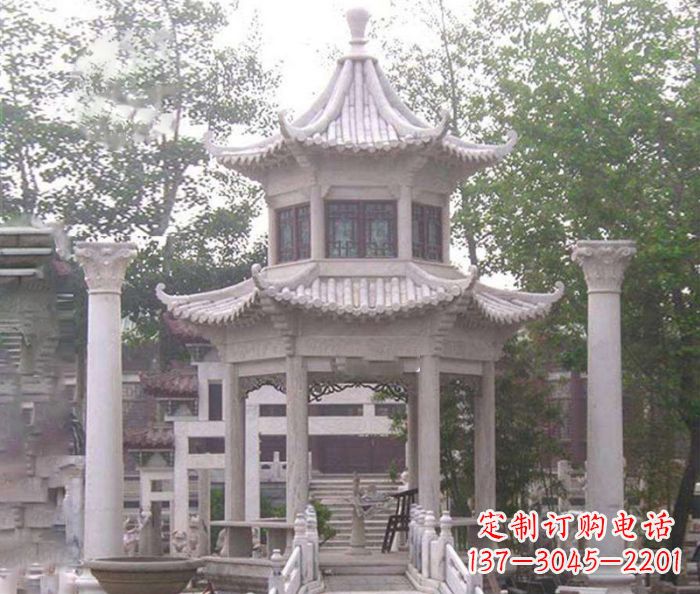 大连双层仿古凉亭石雕 (3)