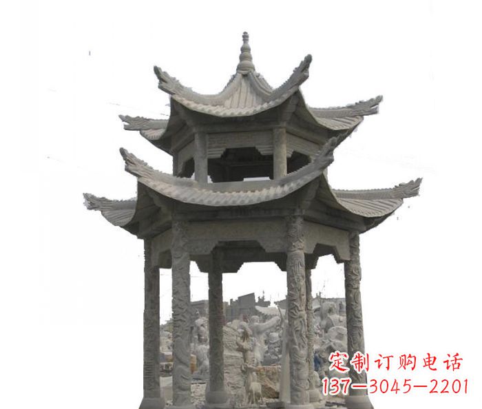 大连双层仿古石雕凉亭 (2)