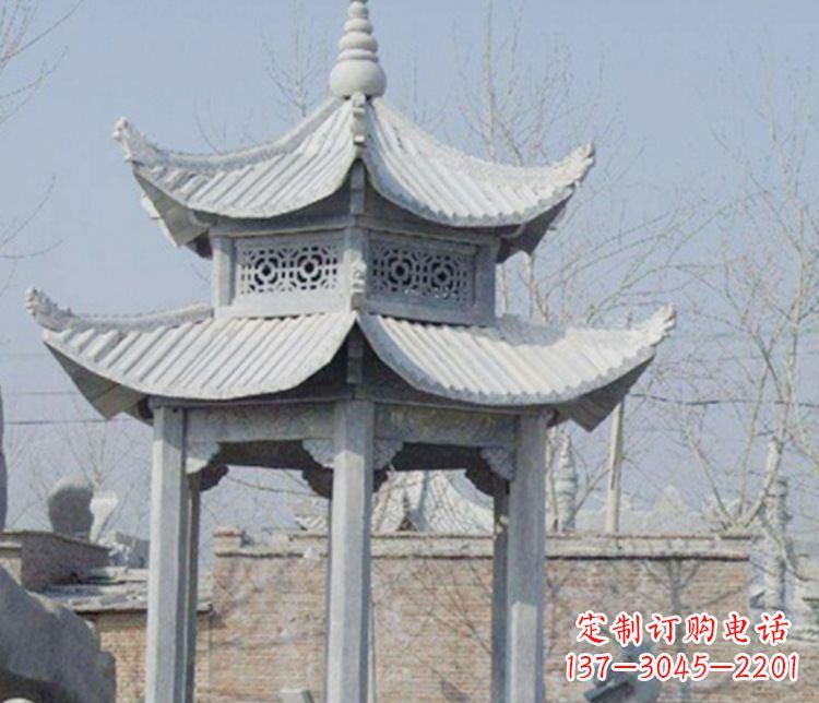 大连双层仿古六角凉亭石雕