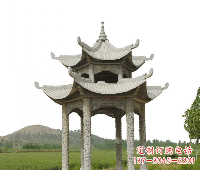 大连双层仿古石雕凉亭