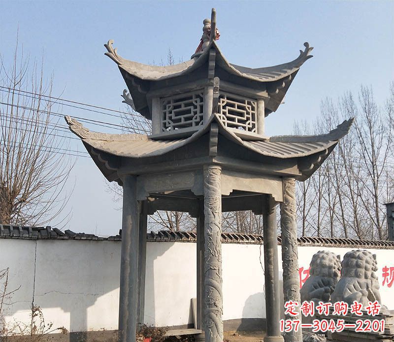 大连双层户外凉亭石雕 (2)