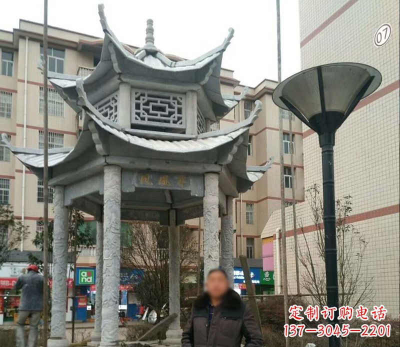 大连双层六角凉亭石雕