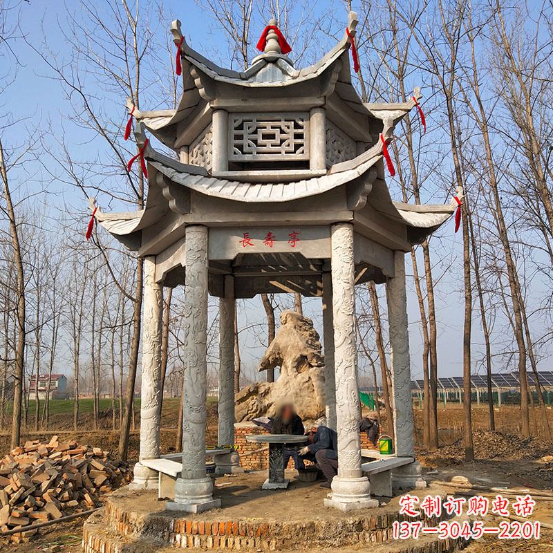 大连双层六角石凉亭