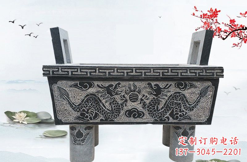 大连双龙戏珠浮雕石香炉