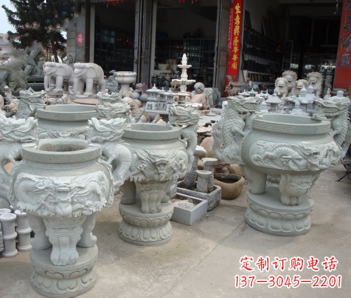 大连寺庙景观龙头石雕水缸